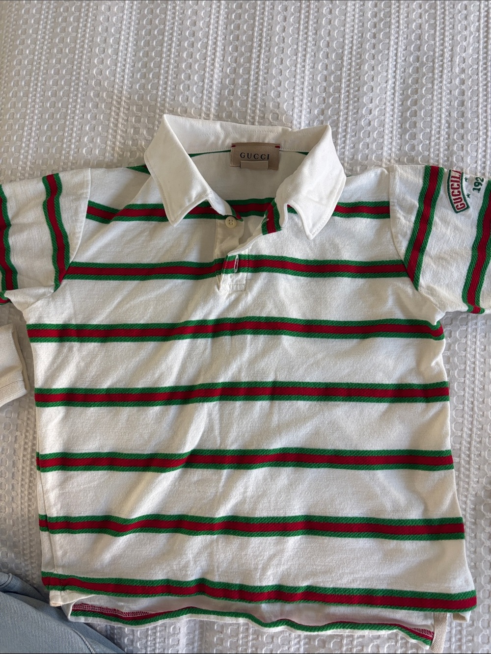 Gucci White Polo with Red & Green Stripes - Kids